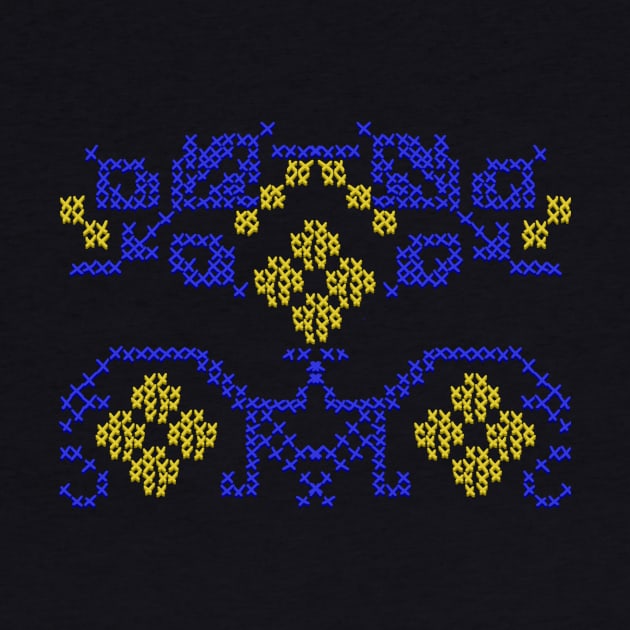 Ukrainian motive. Folk embroidery yellow blue by sonaart